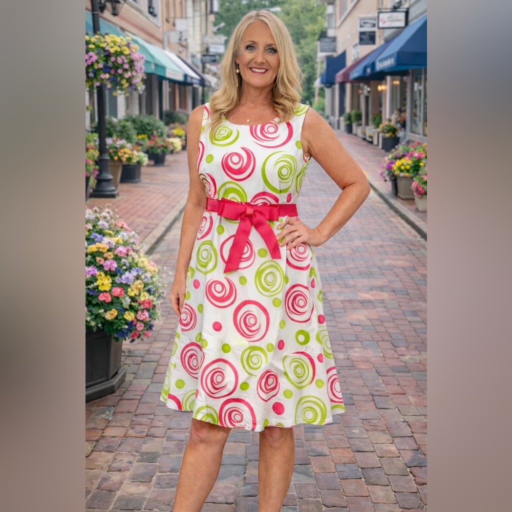 Jessica Howard Hot Pink and Green A-Line Sleeveless Dress Size 10